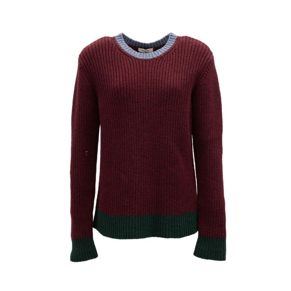 Valentino Garavani Burgundy Ribbed Knit Women's Sweater
